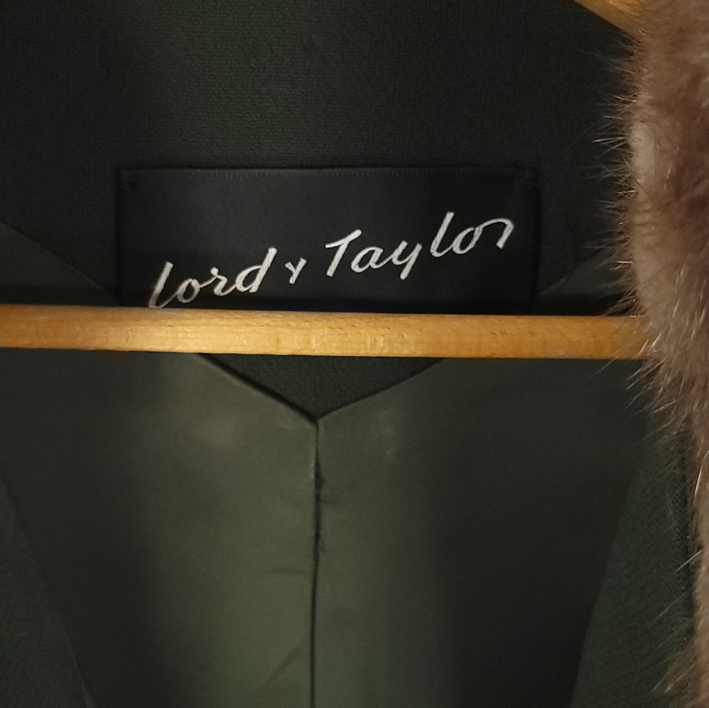 Vtg Lord & Taylor Coat Women's S? Faux Fur Collar Green Lined Retro Look - Picture 8 of 13